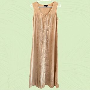 Beige button down maxi dress embroidered